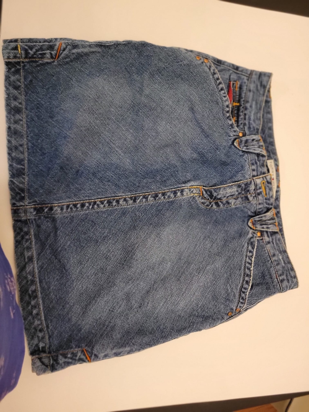 Tommy Hilfiger Women’s A-Line Denim Skirt 10 Blue Short Zip Pockets Logo